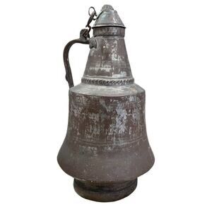 Antique Lidded Copper Middle Eastern Water Jug Aftabeh Ewer 16.5”x9.5”